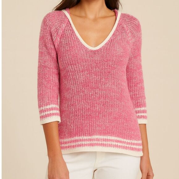 Tommy Bahama Pink Linen Cotton Blend Open Knit Beach Sweater Size Medium - Picture 1 of 8